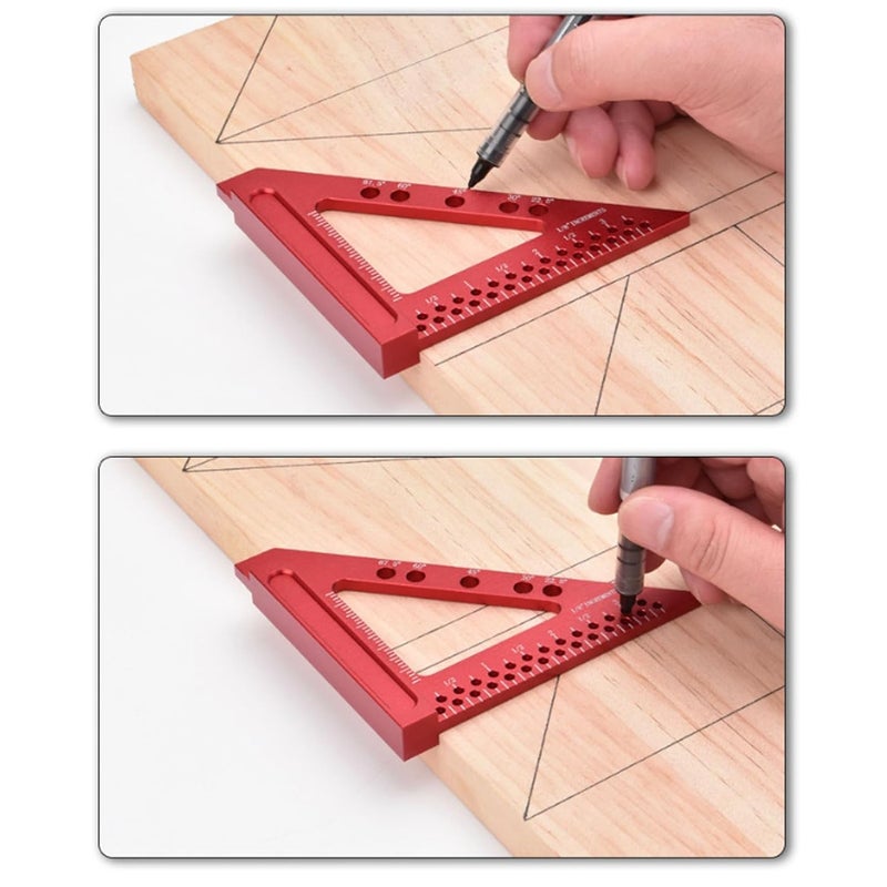 Aluminum Alloy Carpenter Square Triangle Hole Scribing Ruler Woodworking Measuring Tool - Image 5