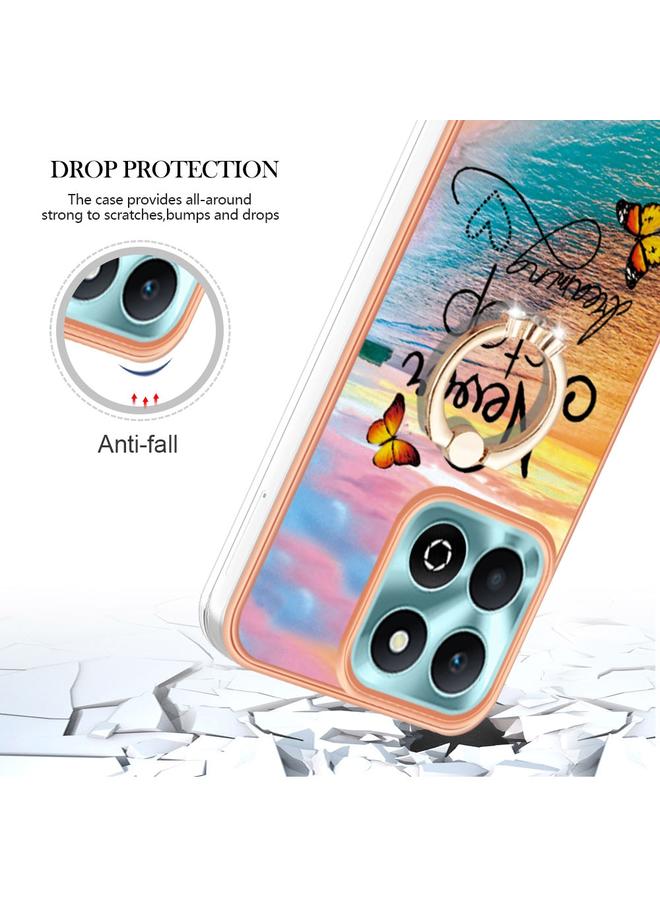 Zaboon Case For Honor X6b Electroplating Pattern IMD TPU Shockproof Case with Rhinestone Ring Holder - Image 4