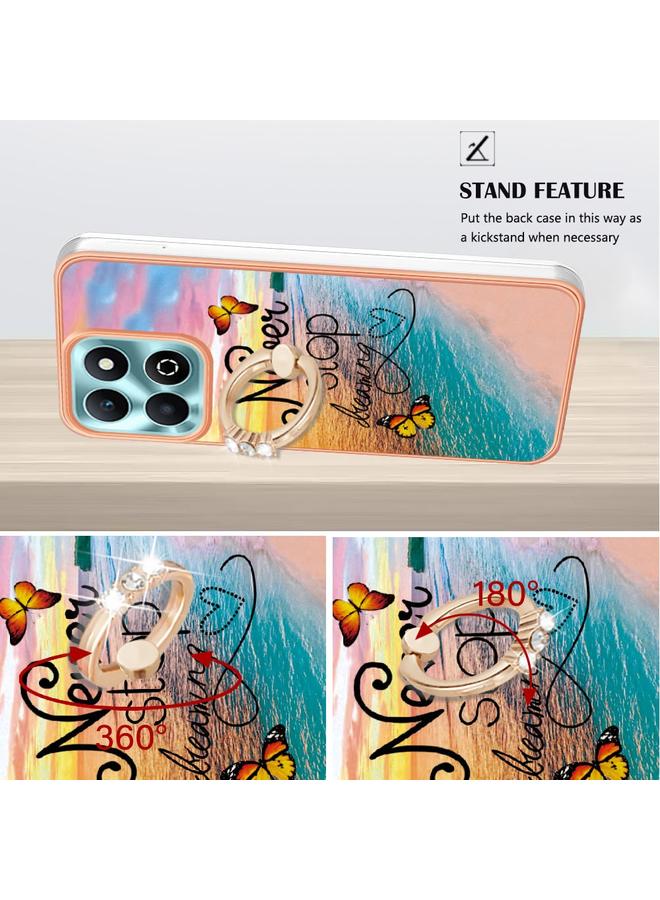 Zaboon Case For Honor X6b Electroplating Pattern IMD TPU Shockproof Case with Rhinestone Ring Holder - Image 3