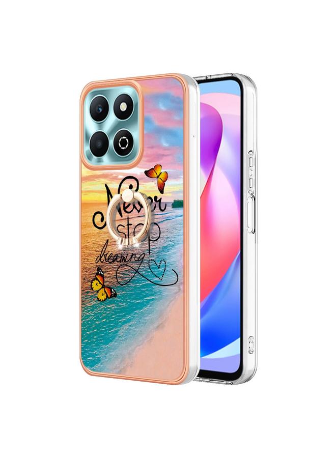 Zaboon Case For Honor X6b Electroplating Pattern IMD TPU Shockproof Case with Rhinestone Ring Holder - Image 1