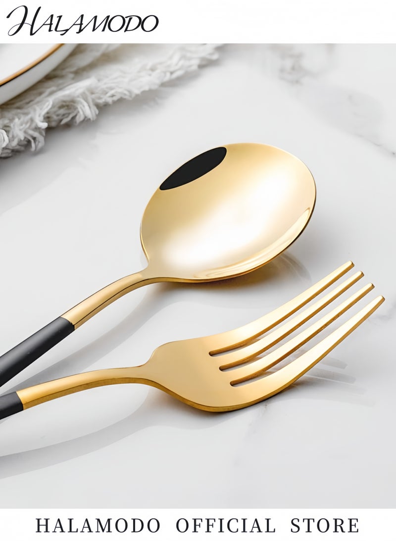 هالامودو طقم أدوات مائدة من الفولاذ المقاوم للصدأ، ٤ قطع أسود/ذهبي - Image 4