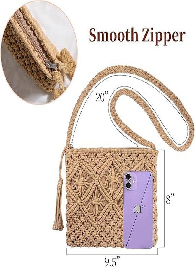 Urooz Women’s Boho Macrame Crossbody Bag - Handwoven Cotton Rope Shoulder Purse with Tassel, Lightweight Summer Handbag (Black) - Image 5