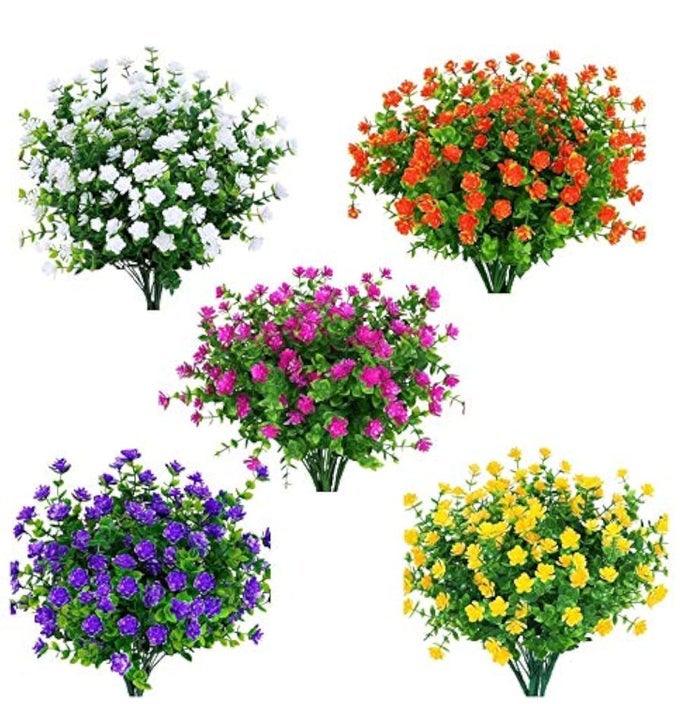 15 BUNDLES OUTDOORS ARTIFICIAL FLOWERS FAUX PLASTIC GREENERY UV RESISTANT SHRUBS PLANTS FOR INDOOR VASE OUTSIDE HANGING PLANTS POT GARDEN PORCH DCOR WEDDING FARMHOUSE DECORATION