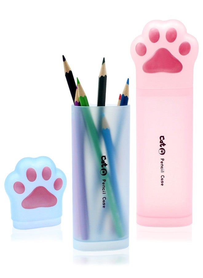 Benvo Cat Paw Pencil Holder Plastic Kitten Paw Pencil Case Box Storage Organizer Container for Stationery Pencils Pens Rulers Office Portable Desk Accessories (Pink & Light Blue, Pack of 2) - Image 1