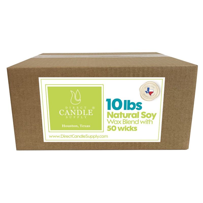 Direct Candle Supply Soy Wax for Candle Making  10lb Soy Candle Wax Slab  50 Inche preWaxed Wicks  Smooth Blend for High Load Fragrance Formulation Candle Making Supplies 