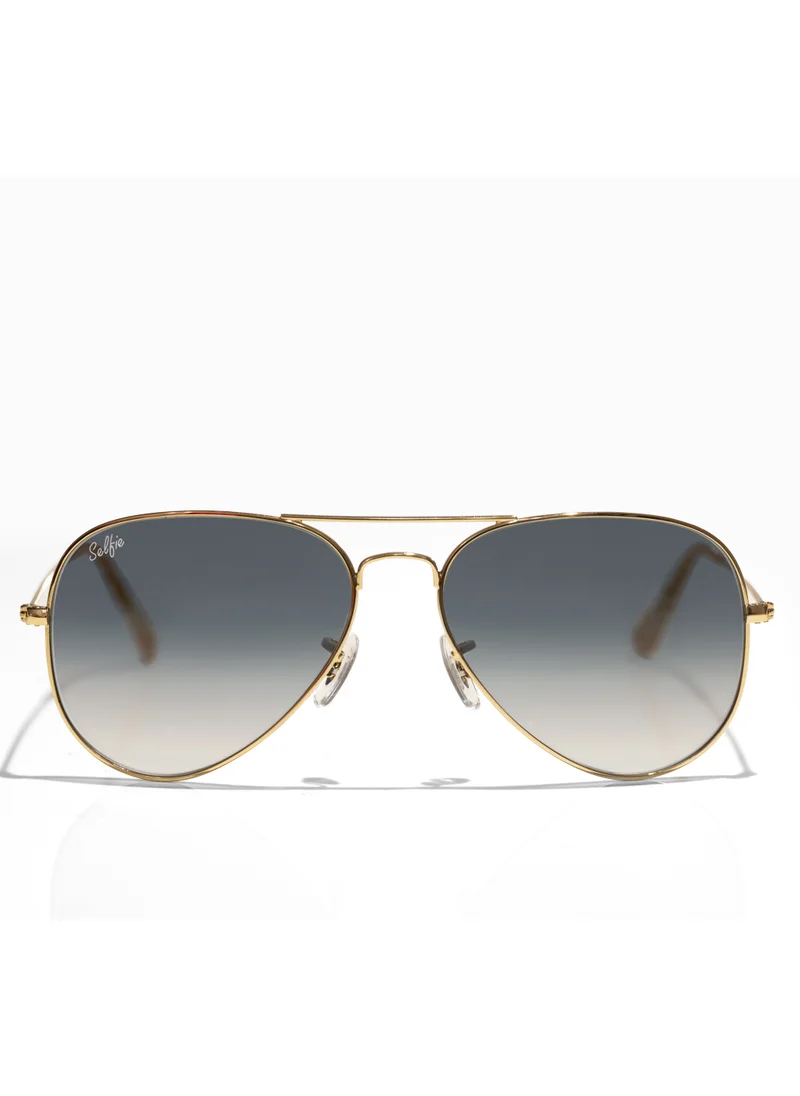 سيلفي Selfie Aviator Blue Gold Metal Frame with UV 400 Sunglasses, SE3025-016