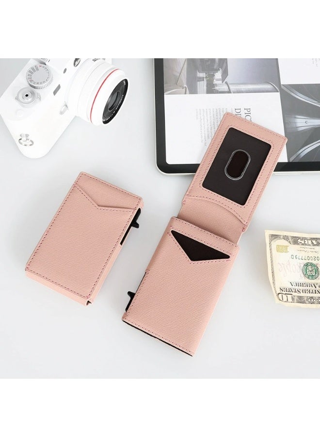 Women's Leather Card Holder with Pop-Out Metal Case & RFID Protection - Minimalist Multi-Functional Wallet for Cards, Cash & Coins - Image 1