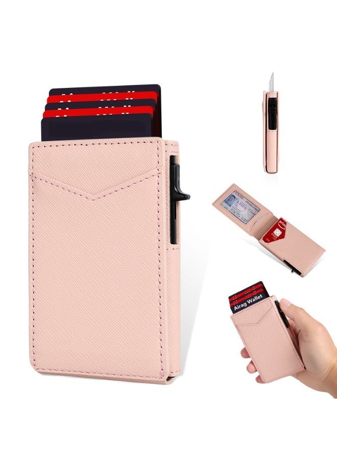 Women's Leather Card Holder with Pop-Out Metal Case & RFID Protection - Minimalist Multi-Functional Wallet for Cards, Cash & Coins - Image 2
