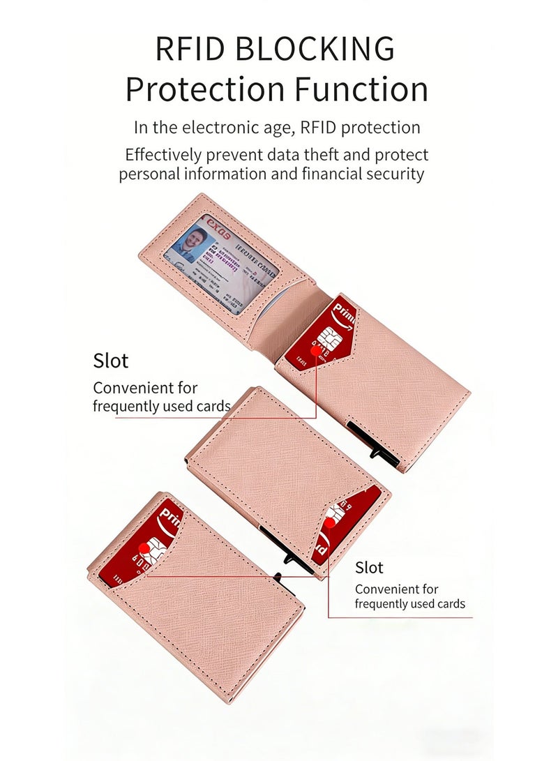 Women's Leather Card Holder with Pop-Out Metal Case & RFID Protection - Minimalist Multi-Functional Wallet for Cards, Cash & Coins - Image 5