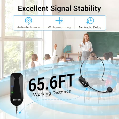 TONOR Wireless Headset Microphone, UHF Microphone Headset System, Head Handheld Mic 2 in 1, Ear Mic with 20 Channels, 65ft Range for Fitness, Teaching, Tour Guide, Voice Amplifier, Speaker, Pa - Image 4