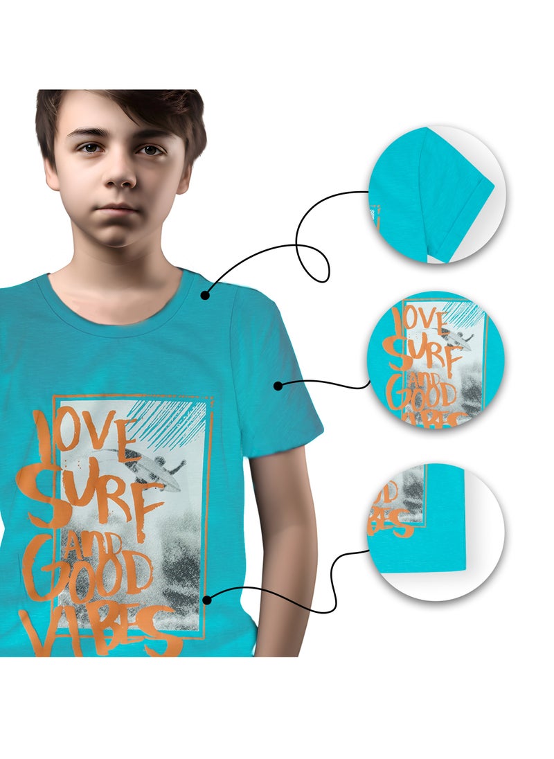 CANADA HOUSE - Soft and Comfortable Turquoise Tie-Dye 100% Organic Cotton T-shirt for Boys - Image 1