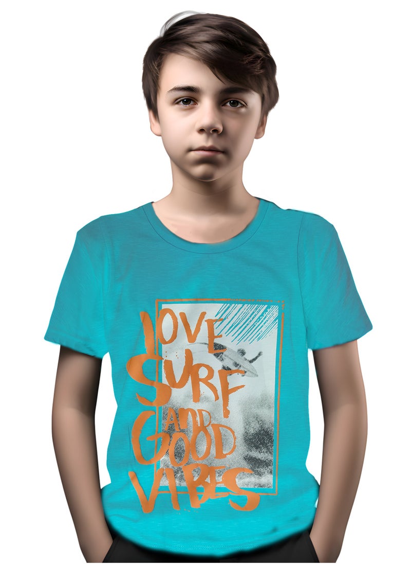 CANADA HOUSE - Soft and Comfortable Turquoise Tie-Dye 100% Organic Cotton T-shirt for Boys - Image 1