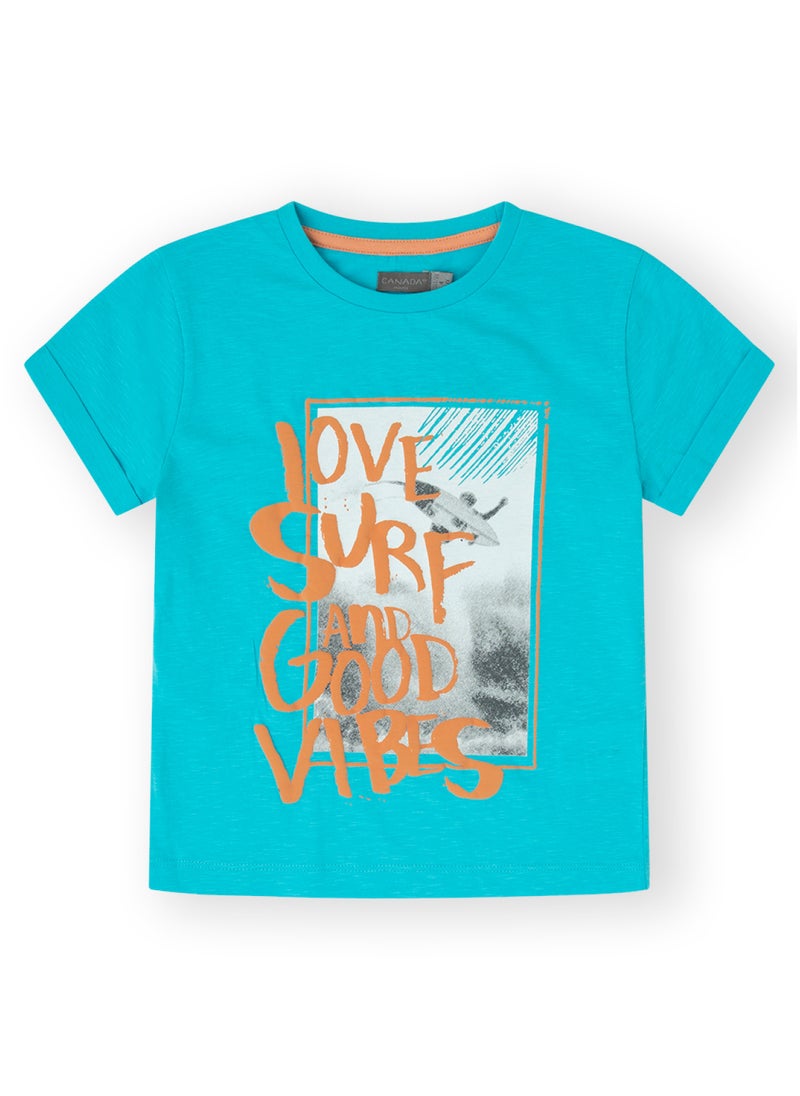 CANADA HOUSE - Soft and Comfortable Turquoise Tie-Dye 100% Organic Cotton T-shirt for Boys - Image 1