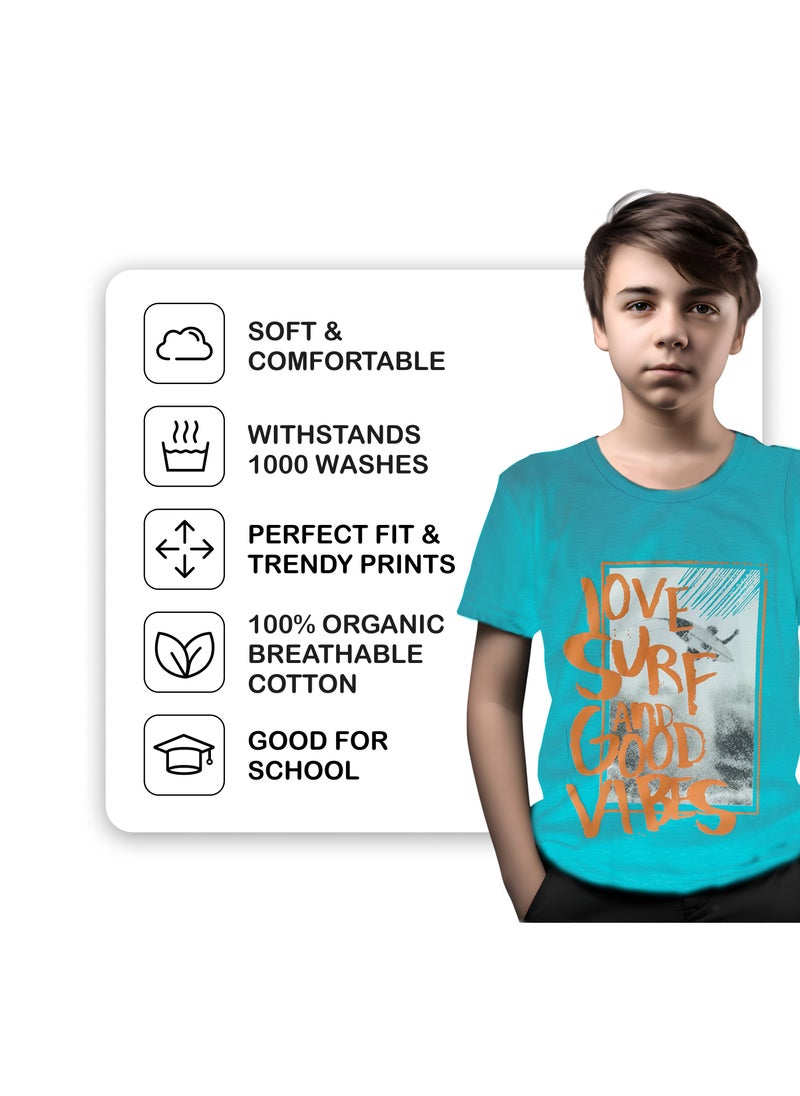 CANADA HOUSE - Soft and Comfortable Turquoise Tie-Dye 100% Organic Cotton T-shirt for Boys - Image 1