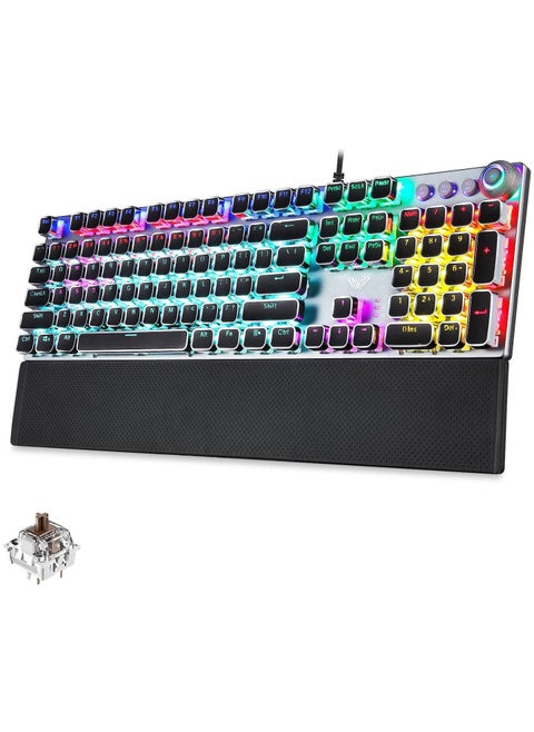 F2088 Mechanical Gaming Keyboard -Brown Switch - Rainbow Backlit, Volume Control Knob, Removable Wrist Rest