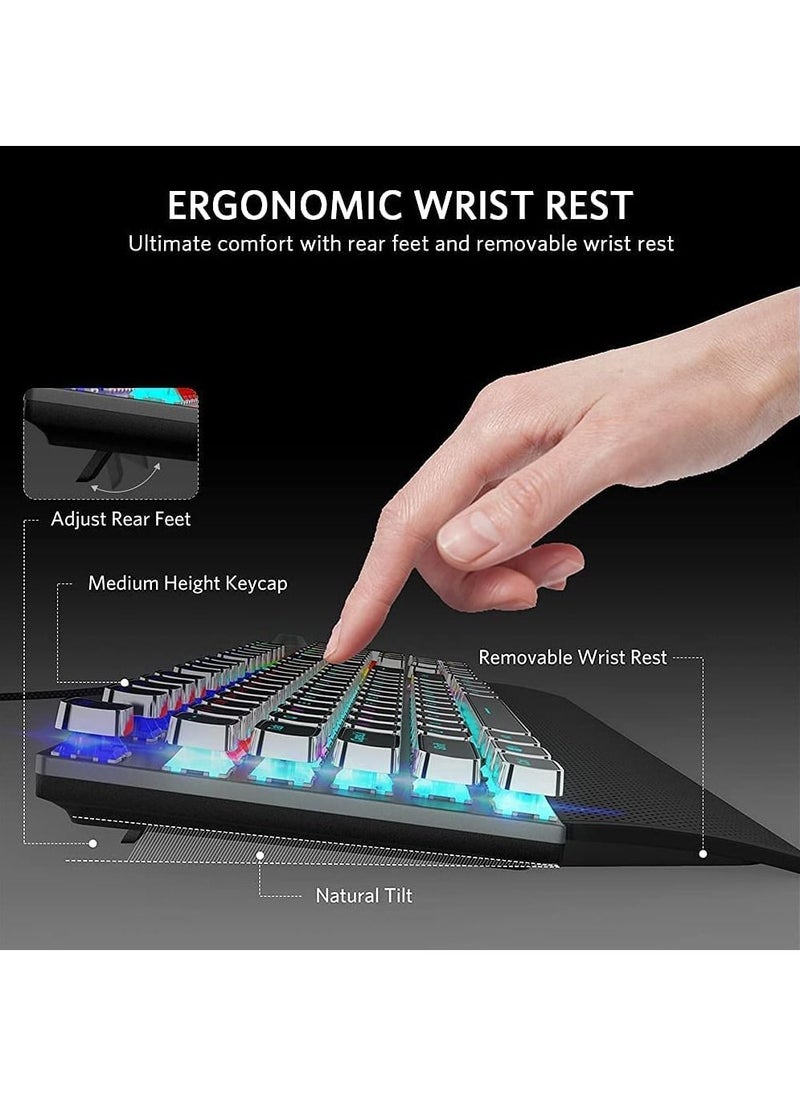 F2088 Mechanical Gaming Keyboard -Brown Switch - Rainbow Backlit, Volume Control Knob, Removable Wrist Rest