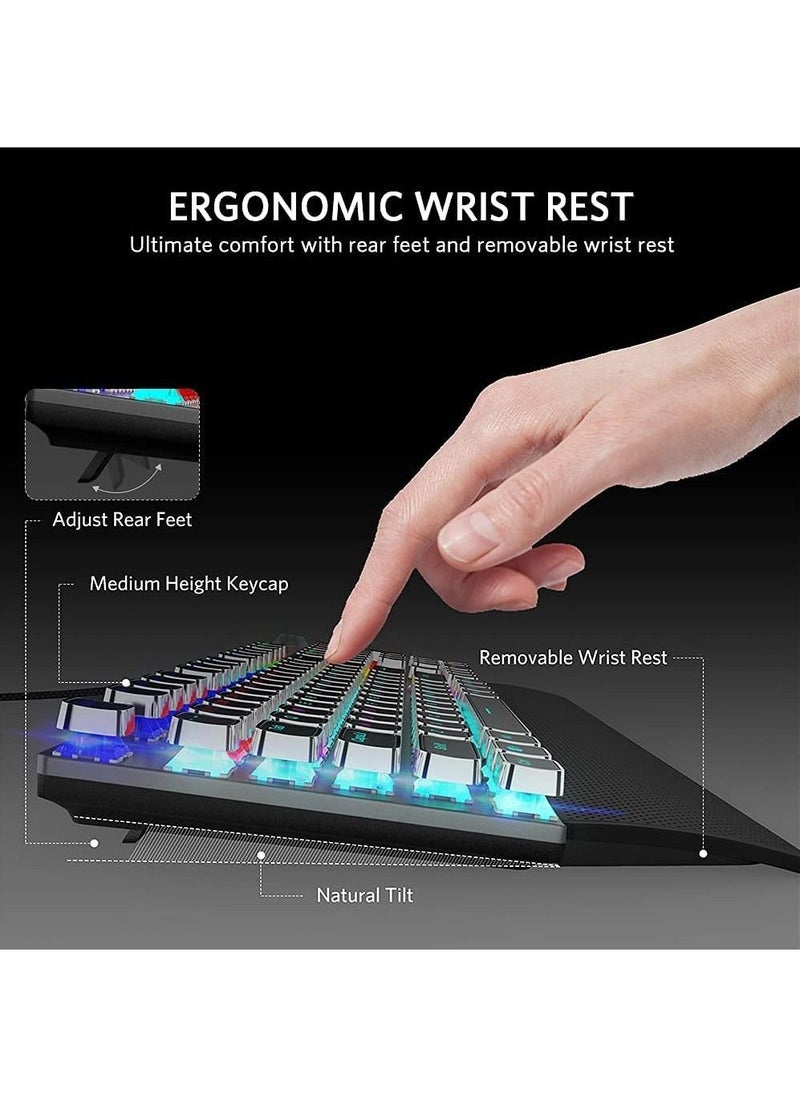 F2088 Mechanical Gaming Keyboard -Brown Switch - Rainbow Backlit, Volume Control Knob, Removable Wrist Rest