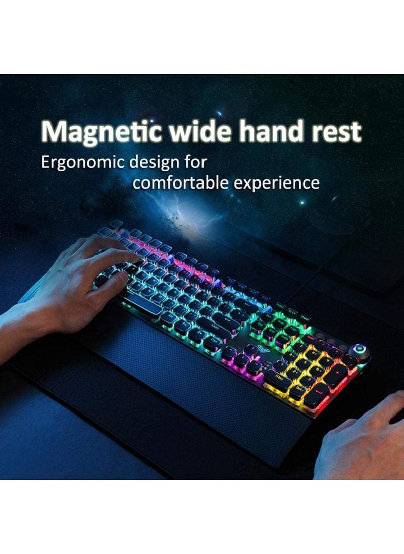 F2088 Mechanical Gaming Keyboard -Brown Switch - Rainbow Backlit, Volume Control Knob, Removable Wrist Rest