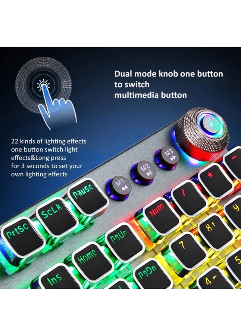 F2088 Mechanical Gaming Keyboard -Brown Switch - Rainbow Backlit, Volume Control Knob, Removable Wrist Rest