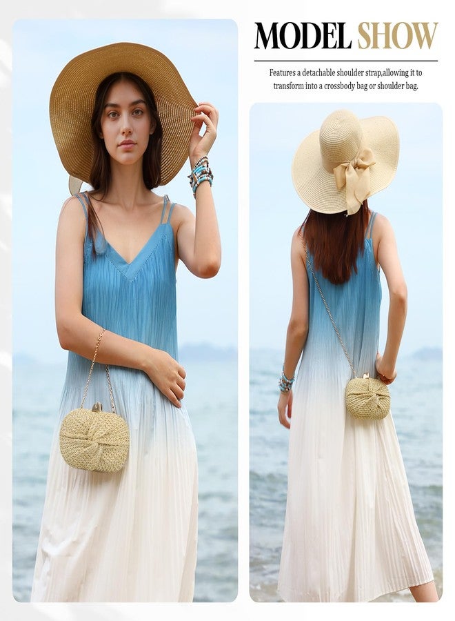 Fecialy Straw Clutch Purse for Women Straw Summer Beach Evening Handbag Raffia Woven Crossbody Bag - Image 2