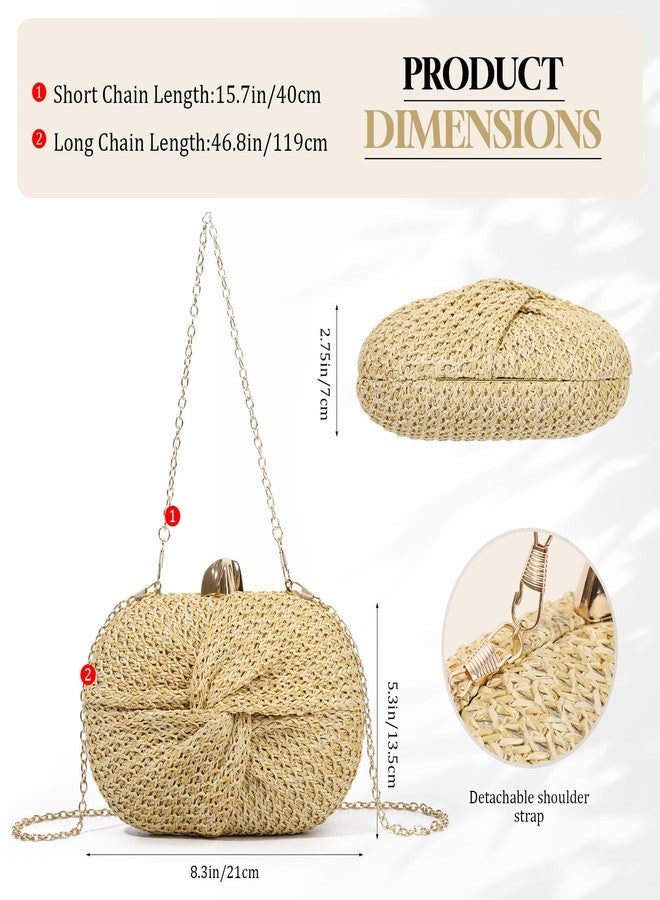Fecialy Straw Clutch Purse for Women Straw Summer Beach Evening Handbag Raffia Woven Crossbody Bag - Image 4