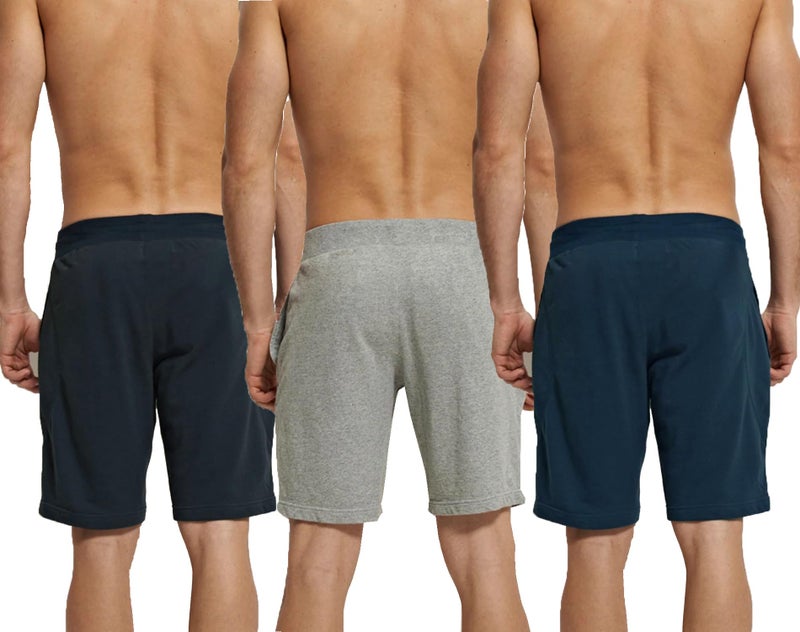 hotfits Men's Black, Grey & Blue Cotton Regular Shorts - Running, Workout, Yoga, Gym Shorts - Pack of 3 - XXL - Image 3
