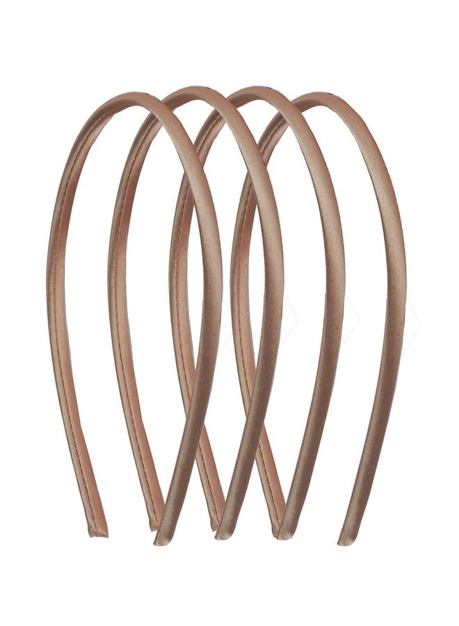 Motique Accessories Thin Headbands for Women Solid Satin 4 Pack (Tan) - Image 1