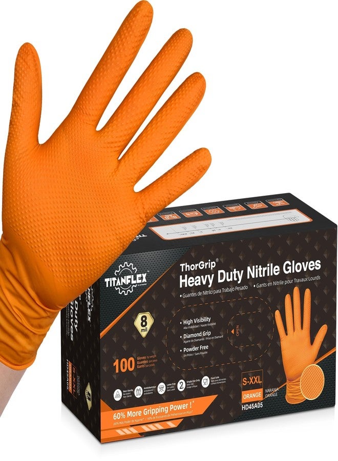 TITANflex Thor Grip Heavy Duty Industrial Orange Nitrile Gloves 8-mil Disposable Latex Free with Raised Diamond Texture Grip, Powder Free, Rubber Mechanic Gloves,100-ct Box (Large) - Image 1