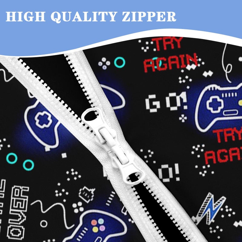 Nesker Zipper Bedding Twin Black Game Zip Up Bedding Set for Boys and Kids, Neon Gaming Gaepad 3 Pcs Comforter Bed in a Bag with Fitted Sheet and 2 Pcs Pillowcases - Image 3