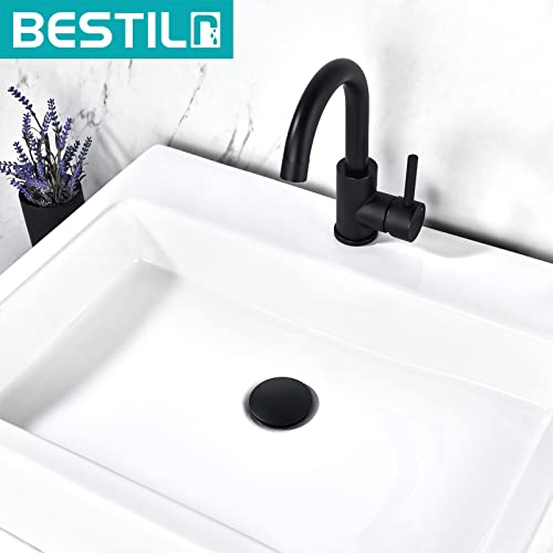 BESTILL Bathroom Sink Drain Stopper, Push Pop Up Drain Without Overflow, Matte Black - Image 2