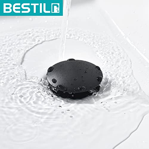 BESTILL Bathroom Sink Drain Stopper, Push Pop Up Drain Without Overflow, Matte Black - Image 3