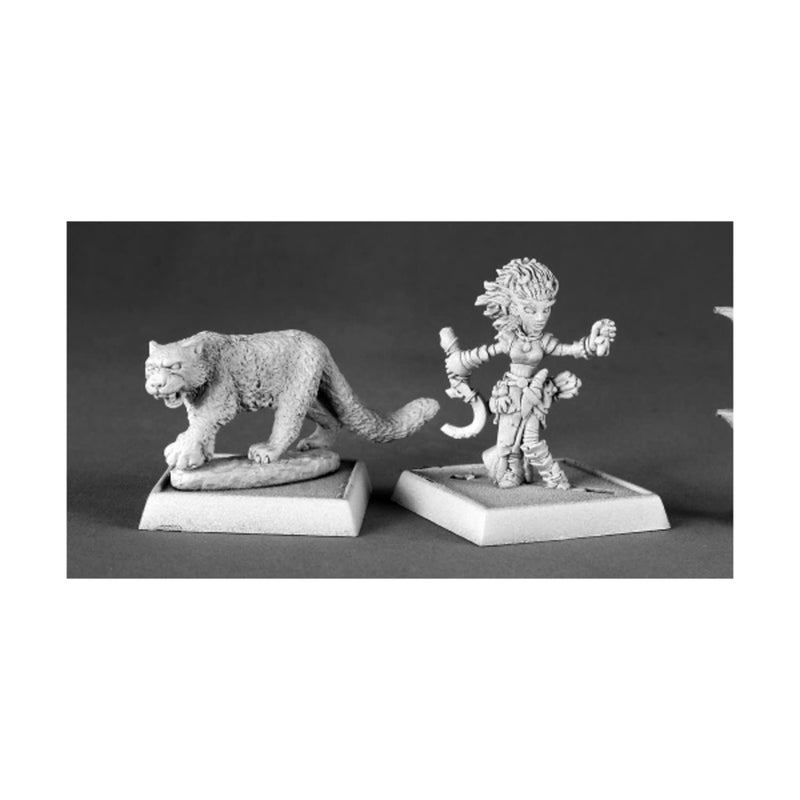 Reaper Lini Iconic Gnome Druid and Droogami Snow Leopard Pathfinder Miniature