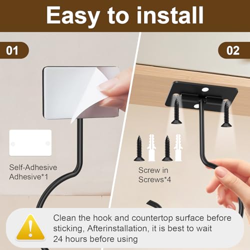 Rimaaiae 2 Packs Under Cabinet Banana Hooks, Foldable Magnetic Banana Holder with Strong Self-Adhesive & Screws for Extra Stability, Metal Banana Stand for Kitchen Counter – Black - Image 4