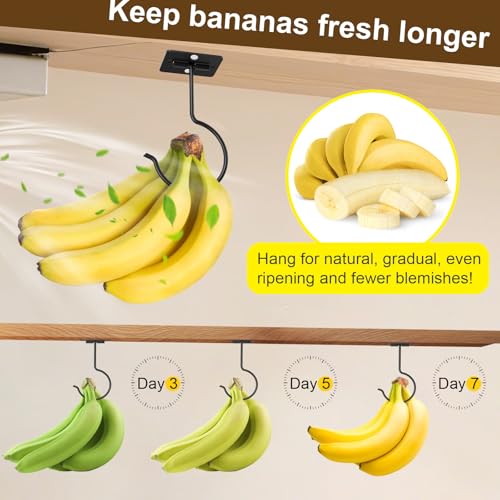 Rimaaiae 2 Packs Under Cabinet Banana Hooks, Foldable Magnetic Banana Holder with Strong Self-Adhesive & Screws for Extra Stability, Metal Banana Stand for Kitchen Counter – Black - Image 2