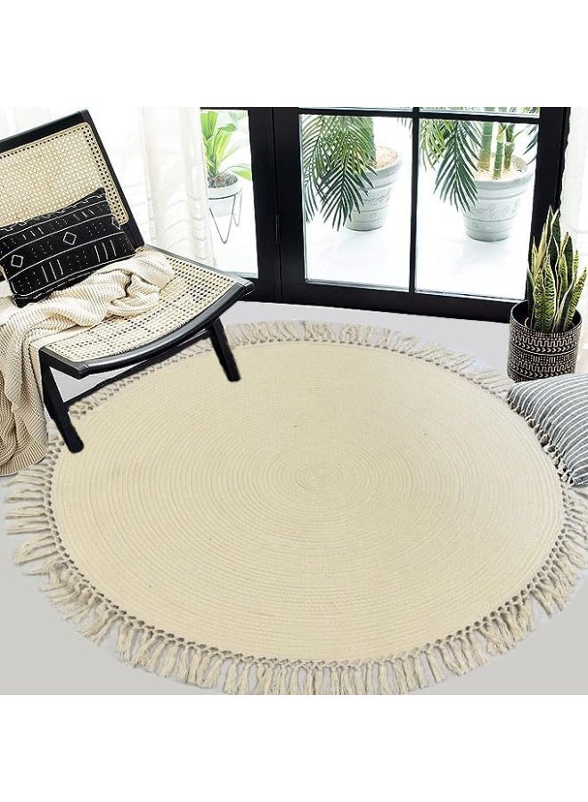 HOME TASTE سجادة جوت مستديرة مصنوعة يدويًا بأناقة - سحر ريفي عتيق لغرف المعيشة، وغرف النوم، ورياض الأطفال - مضفرة، قابلة للعكس، ومثالية للاستخدام الداخلي/الخارجي (صغيرة) - Image 5