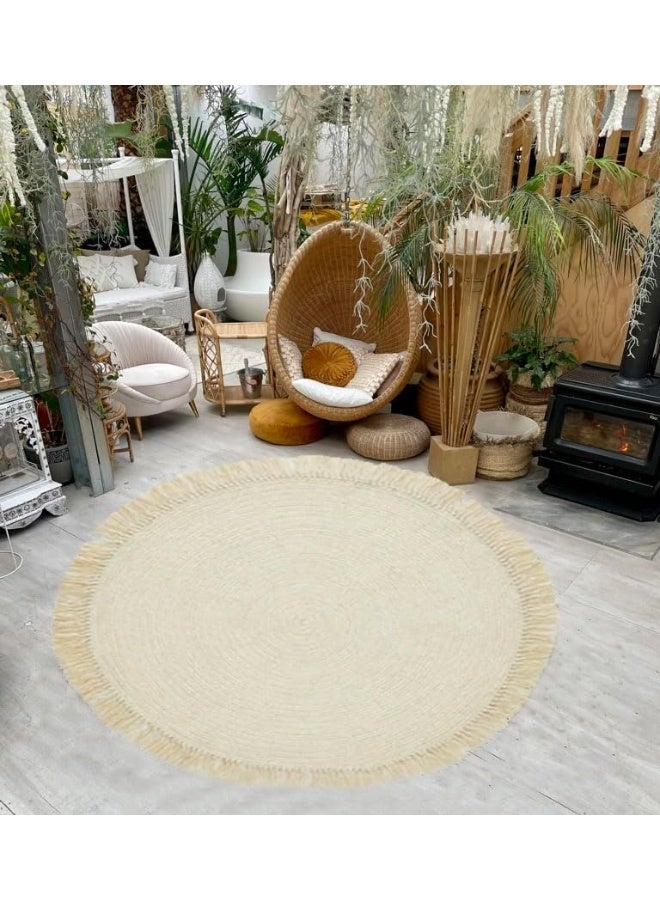 HOME TASTE سجادة جوت مستديرة مصنوعة يدويًا بأناقة - سحر ريفي عتيق لغرف المعيشة، وغرف النوم، ورياض الأطفال - مضفرة، قابلة للعكس، ومثالية للاستخدام الداخلي/الخارجي (صغيرة) - Image 4