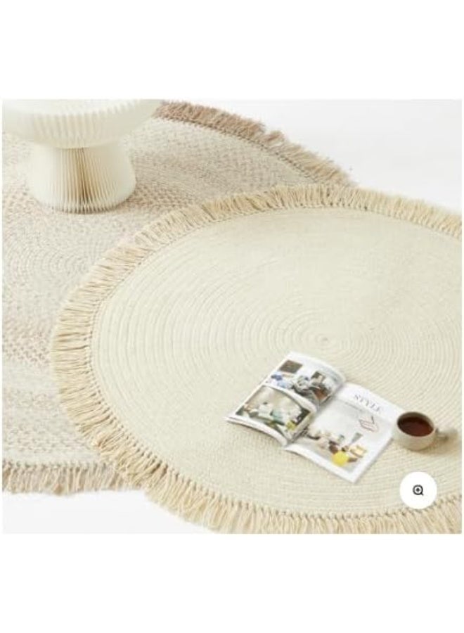 HOME TASTE سجادة جوت مستديرة مصنوعة يدويًا بأناقة - سحر ريفي عتيق لغرف المعيشة، وغرف النوم، ورياض الأطفال - مضفرة، قابلة للعكس، ومثالية للاستخدام الداخلي/الخارجي (صغيرة) - Image 2