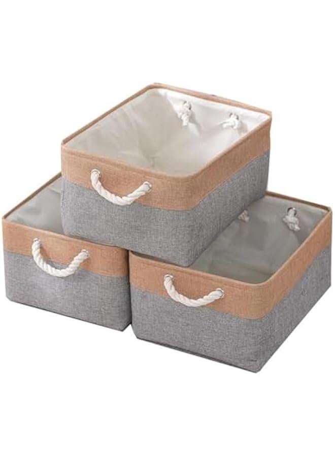 HOOKOR Storage Bins, 3 Pcs Fabric Storage Basket, Linen Closet Organizers with Handles Cubes, Rectangular Fabric Storage Bins Collapsible, Perfect for Shelves, Closets, Home, Office (Brown)  - Image 1