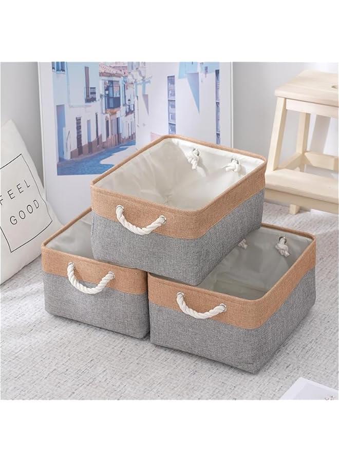 HOOKOR Storage Bins, 3 Pcs Fabric Storage Basket, Linen Closet Organizers with Handles Cubes, Rectangular Fabric Storage Bins Collapsible, Perfect for Shelves, Closets, Home, Office (Brown)  - Image 3