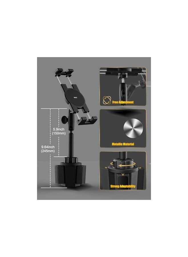 erorex Cup Holder Tablet Holder for Car Mount - [Metal Arm] Heavy Duty Adjustable Car Cup Tablet Mount Truck Car Accessories, for 4-13" Tablets iPad Pro Air Mini, Galaxy Fold, Kindle Fire, iPhone - Image 3