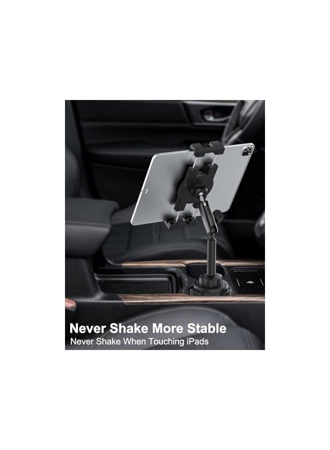 erorex Cup Holder Tablet Holder for Car Mount - [Metal Arm] Heavy Duty Adjustable Car Cup Tablet Mount Truck Car Accessories, for 4-13" Tablets iPad Pro Air Mini, Galaxy Fold, Kindle Fire, iPhone - Image 2