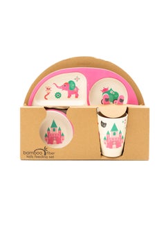 EZ Life EZ Life 5 Piece Kids Meal Set - Cute Kingdom - Eco Friendly Bamboo Fibre-Plate-Bowl-Spoon-Fork and Cup-Pink and White Crockery Dinner Set, Dinnerware, Home Kitchen, Kids Dinner Plate, Serveware  - Image 3