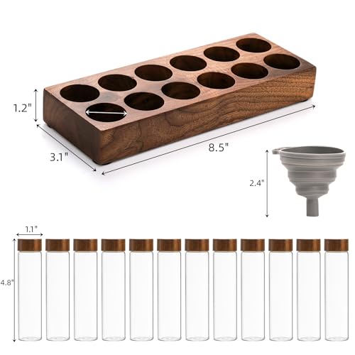 Goaste 12 Pack Coffee Bean Storage Tubes with Wooden Stand, Single Dose Coffee Bean Cellar Container, Dosing Glass Vials with Lids and Funnel for Coffee Beans Storage, Tea (2 OZ) - Image 2
