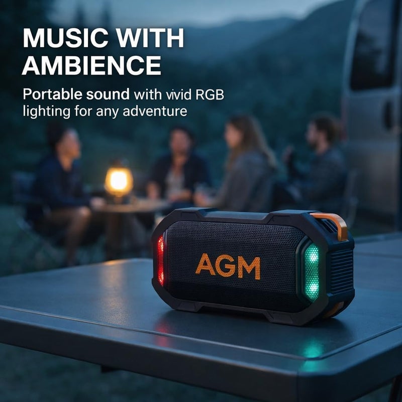AGM Magrock Magnetic Portable Bluetooth Speaker,IP67 Waterproof,1800 mAh | Powerful Bass & TWS Stereo Sound for Outdoor Parties, Pool, Beach & Camping - Dynamic RGB Lights - Image 3