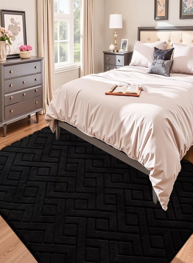 Flagover 5x7 Black Washable Area Rug for Bedroom Living Room, Modern Geometric Shag Non-Slip Rugs, Fluffy Plush Soft Memory Foam Carpet for Kids Boys Room Nursery - Image 2