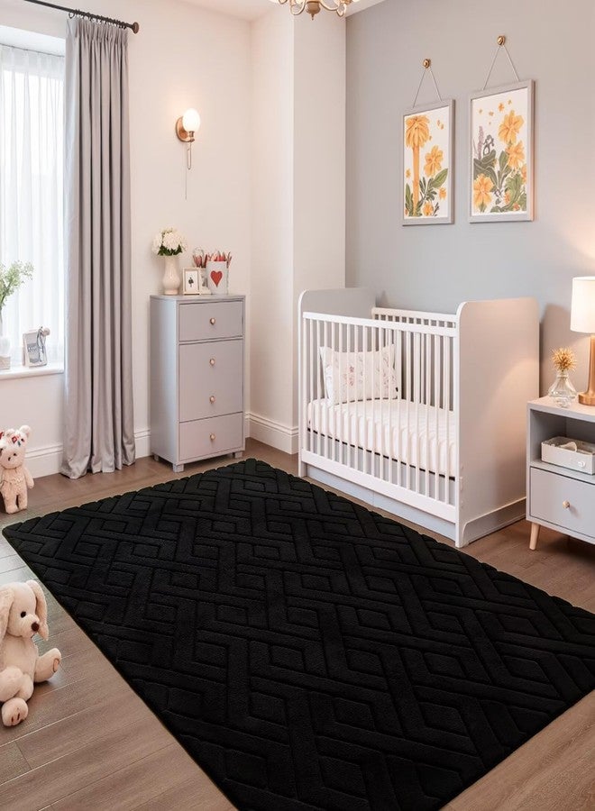 Flagover 5x7 Black Washable Area Rug for Bedroom Living Room, Modern Geometric Shag Non-Slip Rugs, Fluffy Plush Soft Memory Foam Carpet for Kids Boys Room Nursery - Image 5