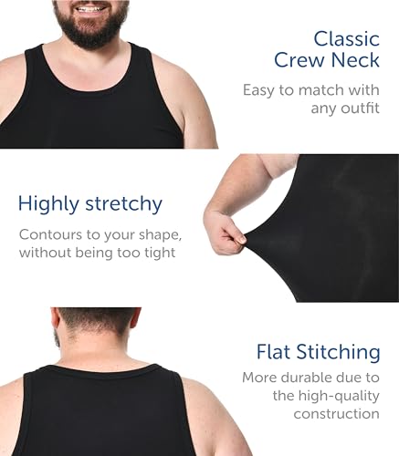 Comfneat Men's 4-Pack Big & Tall Tight Fit A-Shirts Tank Tops Sleeveless Undershirts Stretchy Cotton Spandex Base Layers (Black 4-Pack, 5XL) - Image 4
