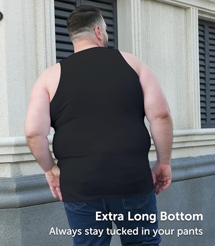 Comfneat Men's 4-Pack Big & Tall Tight Fit A-Shirts Tank Tops Sleeveless Undershirts Stretchy Cotton Spandex Base Layers (Black 4-Pack, 5XL) - Image 5