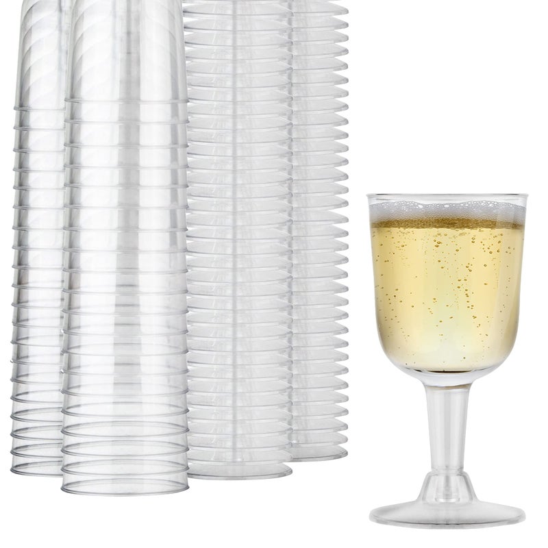 Stock Your Home Stock Your Home 5 oz Clear Plastic Wine Glass 40 Pack  BPA Free  Recyclable  Shatterproof Wine Goblet  Disposable  Reusable Cups for Champagne Dessert Food Samples Catering Weddings
