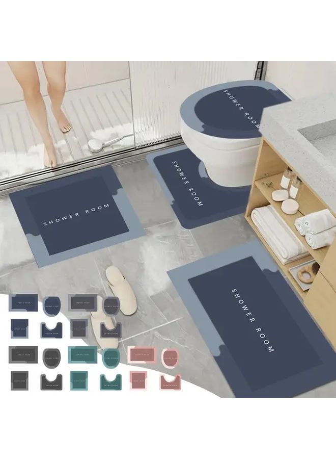Gray Bathroom Toilet Mat Set 4pcs Super Absorbent Quick Dry Non Slip Machine Washable - Image 1